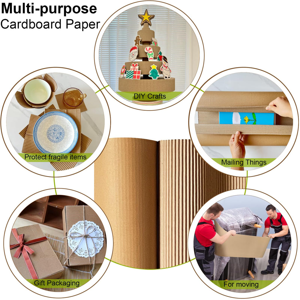 SYOGUA Corrugated Cardboard Roll, 17 x 197 Inches Thicker Wider Corrugated Paper, Single Face Large Cardboard Sheets Thick Cardboard Roll for Crafts, Shipping, Mailing, Gift Packaging