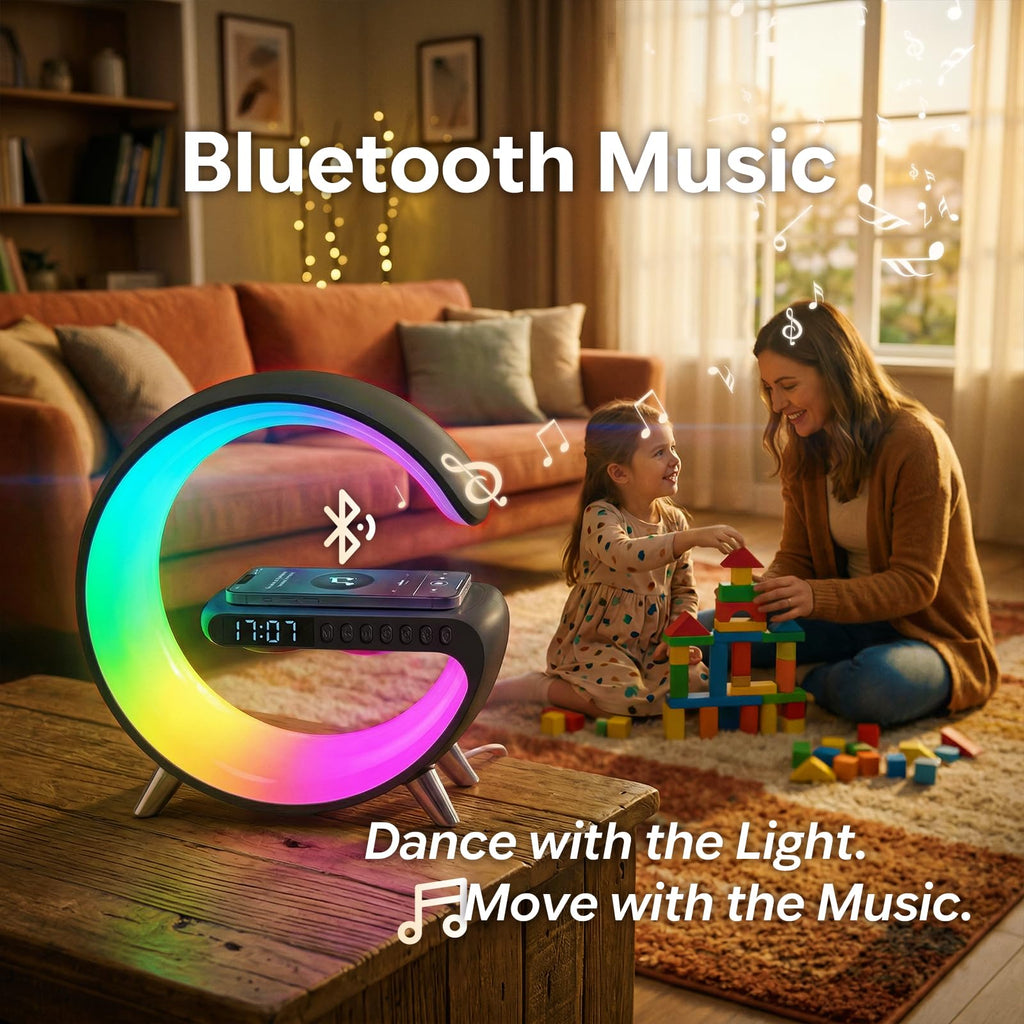 Hirsionsan Smart LED Table Lamp for Bedroom with Wireless Charging Bluetooth Speaker, App Controlled Night Light for Kids, Christmas Birthday Gifts for Teens Adults Desk Office Bedroom Decor (Black