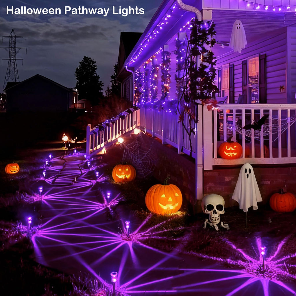 Gorrzai Halloween Solar Lights Outdoor 10 Pack LED Purple Pathway Lights