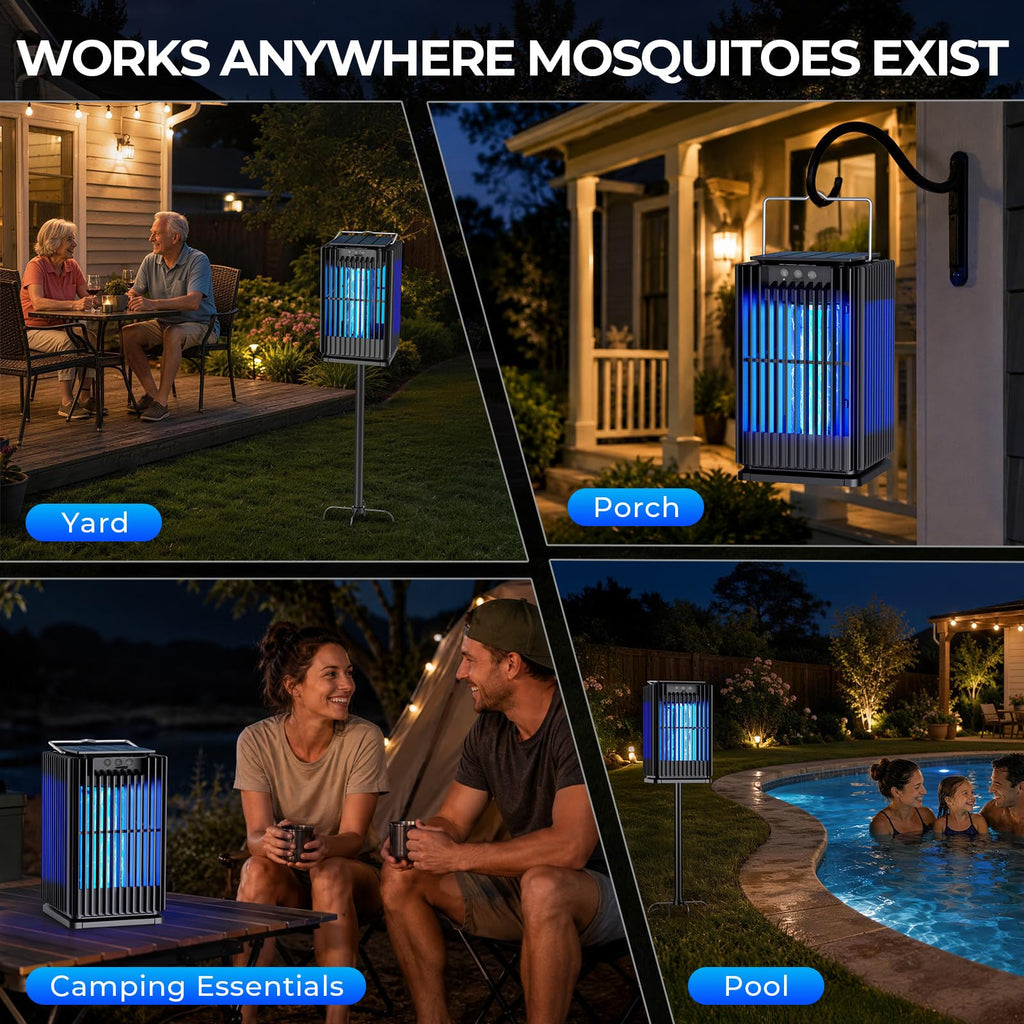 Solar Bug Zapper Outdoor, Solar Mosquito Zapper Outdoor with Ground Bracket, AUTO On/Off Solar Fly Zapper with Illuminated Light, Rechargeable Cordless Mosquito Traps for Camping Paito Backyard Garden