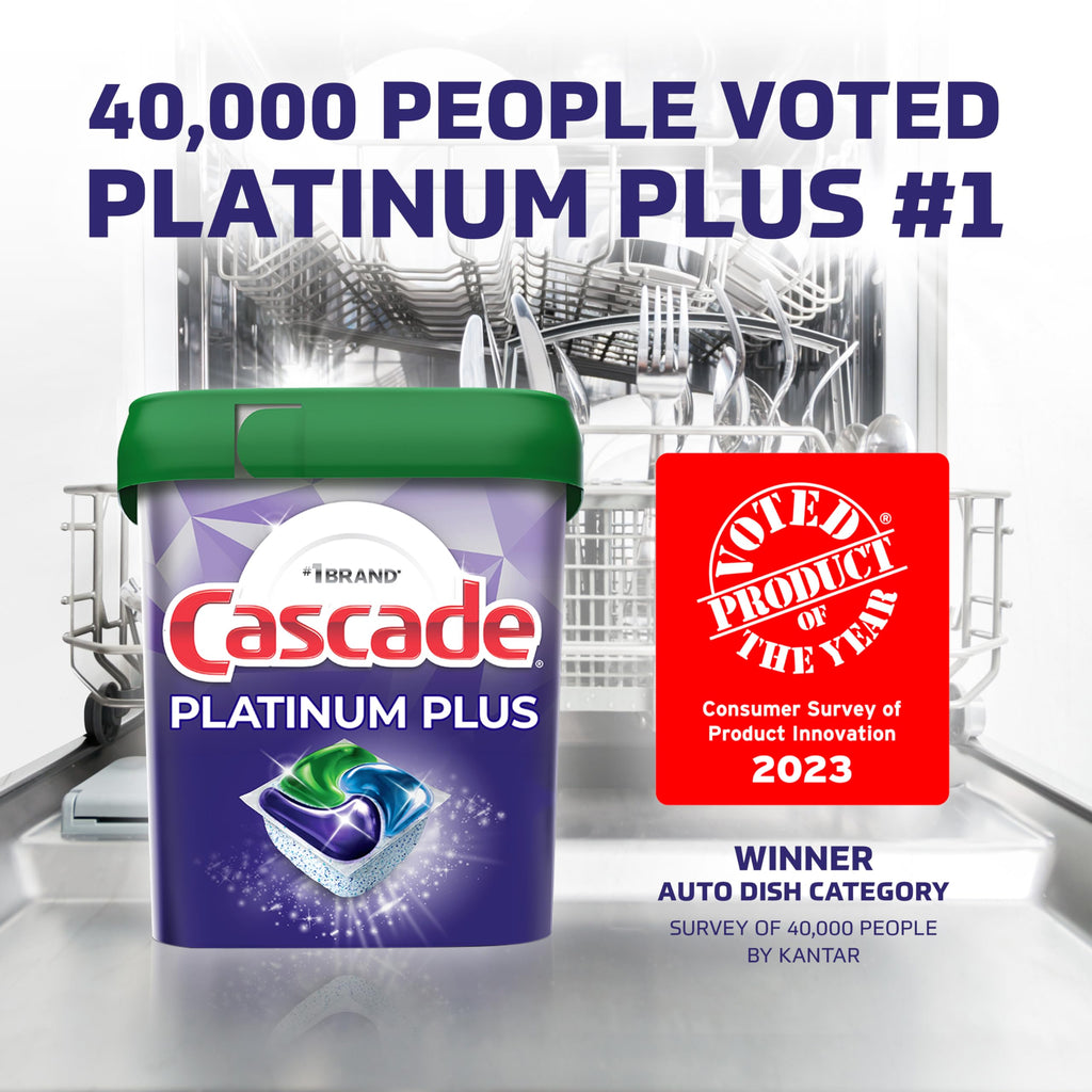 Cascade Platinum Plus ActionPacs Dishwasher Detergent Pods, Dishwasher Soap, Cleaning Supplies, Mountain, 62 Count