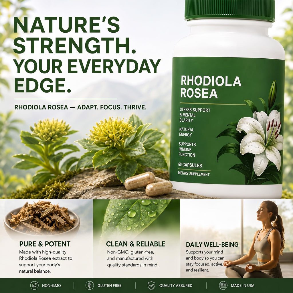 Shileoo Rhodiola Rosea Organic Supplement—Adapted Herbal Formula Helps Relieve Stress, Improve Mental Clarity, Focus, Replenish Natural Energy, and Boost Immunity—Non-GMO, 60 Capsules