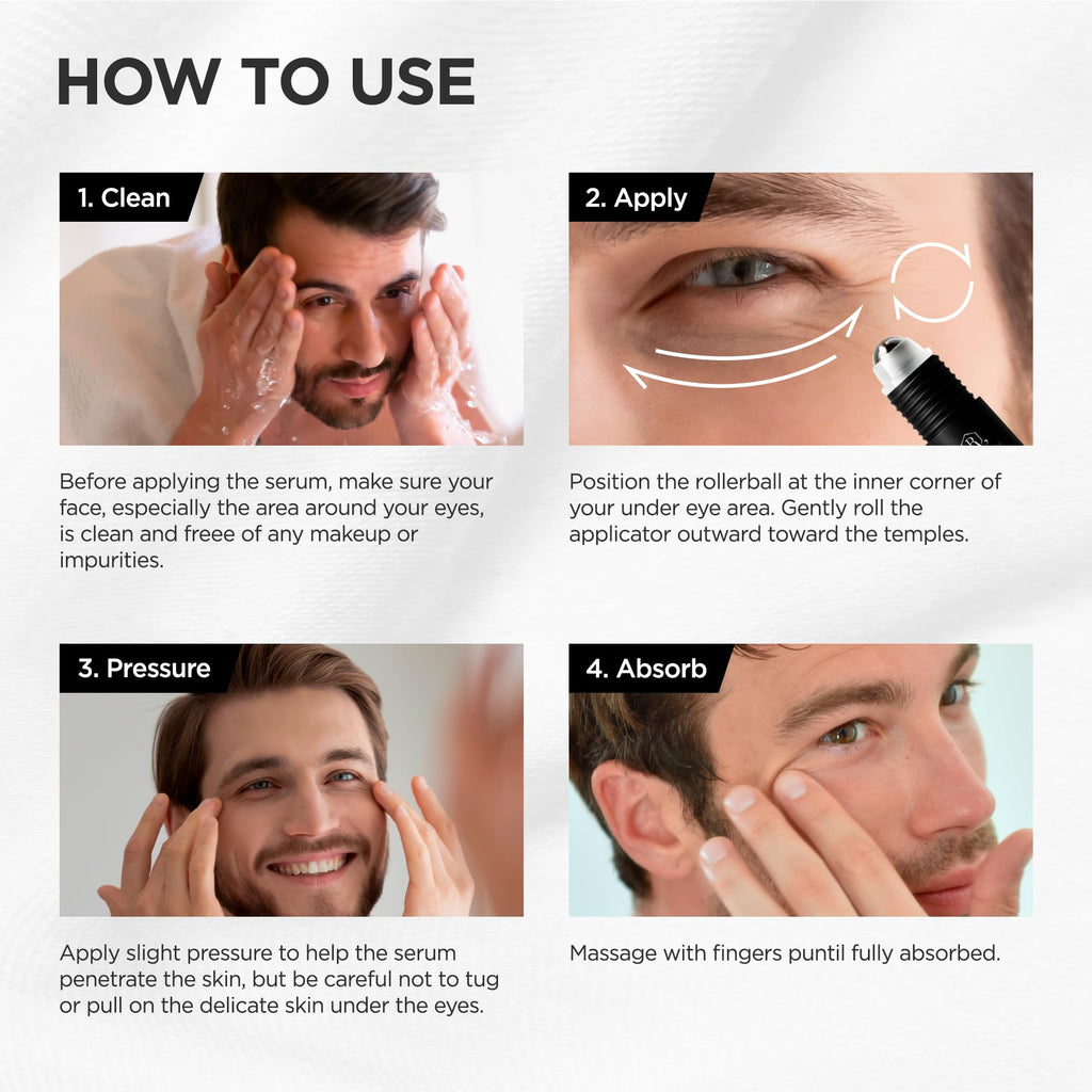 RAZONIX Eye Bags Treatment for Men: Caffeine Eye Roller for Puffy Eyes and Puffiness – Under Eye Cream for Dark Circles (Medium, Unscented)
