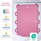 Improvia Positioning Bed Pad, with 8 Reinforced Handles, Quick-Drying, Washable, Waterproof, for Lifting, Turning, Transfering, Elderly and Incontinence Patients (Pink, 34" x 52" - Pack of 1)
