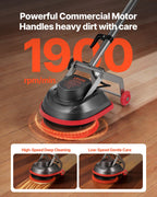 VEVOR Commercial Floor Scrubber Machine, Heavy Duty Floor Cleaner Polisher with 2 Wheels, Professional Electric Carpet Buffer, Max 1900 RPM, 43 FT Cord, 3 Pads & 3 Brushes - All Floor Surfaces