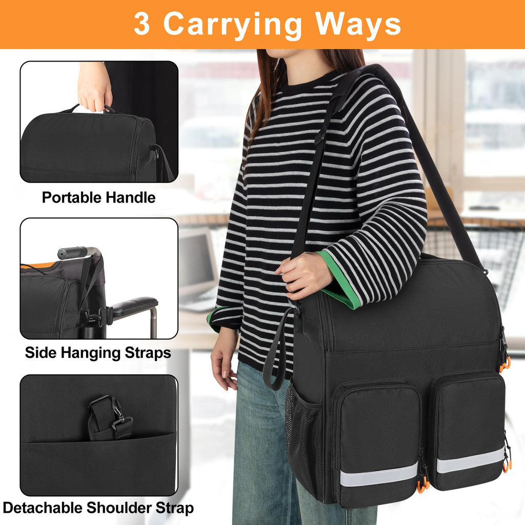samdew Large Wheelchair Bag to Hang on Back, Wheelchair Accessories Backpack for Adult & Senior, Wheelchair Pouch with Medicine Storage Insulation Pocket & Shoulder Strap, Bag Only