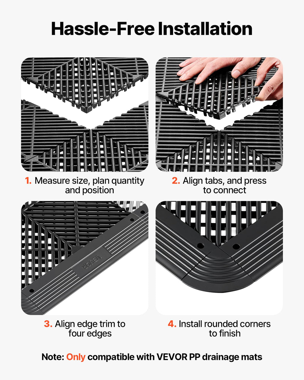 VEVOR Transition Edge Kit, 11-Piece, Durable PP Interlocking Modular Garage Floor Edging, Easy Installation, Only Compatible with VEVOR Drainage Mats, Black，Female