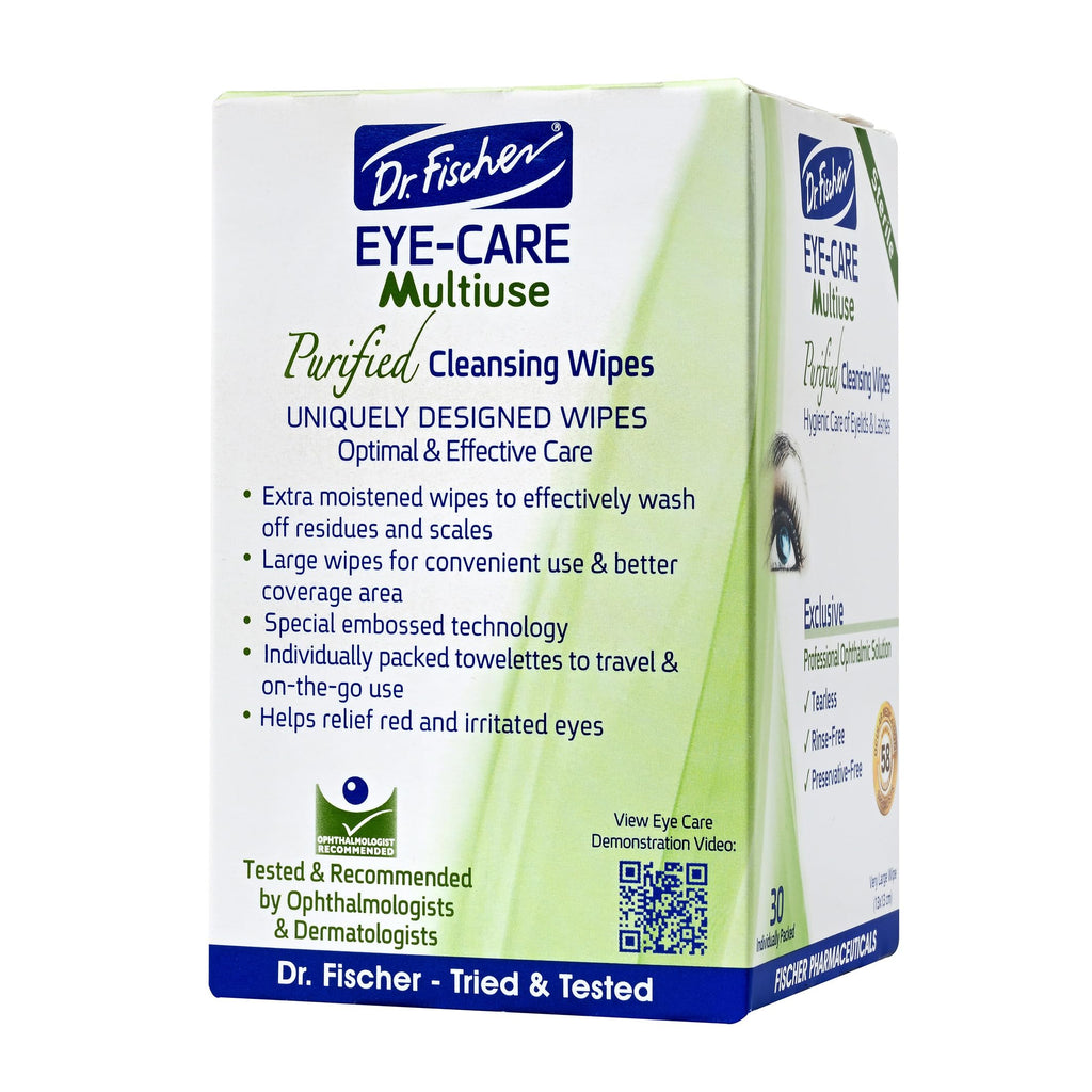 Dr. Fischer Eye Wipes - Hypoallergenic Eyelid Wipes for Everyday Eye Cleansing and Gentle Makeup Remover. (6 packs of 30 wipes each)