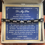 Printed Art Therapy To My Son Bracelet from Mom and Dad, I Love You Gift, Mother & Father Son Bracelet, Sentimental Gifts from Parents, Graduation Gift for Him (Silver/Black)