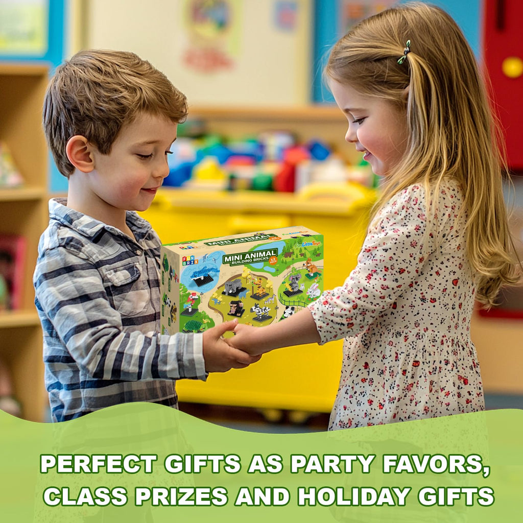 FUN LITTLE TOYS Party Favor for Kids, Mini Animals Building Blocks Sets Goodie Bags Stuffers for Kid, Small Toy Prizes, 12Pack Birthday Party Favor Easter Egg Fillers
