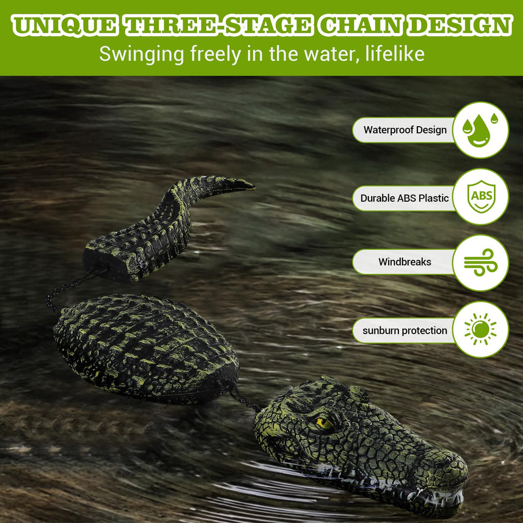 Floating Crocodile Sculpture, 3-Section Simulated Floating Alligator, Pond Floating Alligator Bait for Garden Pond Backyard Decoration (2-Pack)