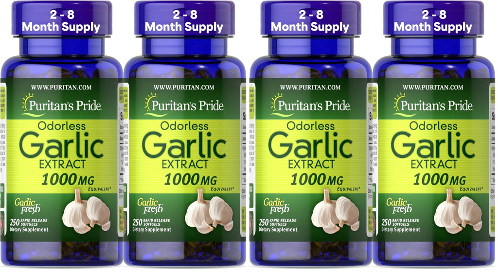 Puritan's Pride Premium Odorless Garlic (1000mg Equivalent),Traditional Dietary Supplement for Heart Health& Circulation Support with Antioxidant Properties, Softgels,500 Count (Pack of 2)