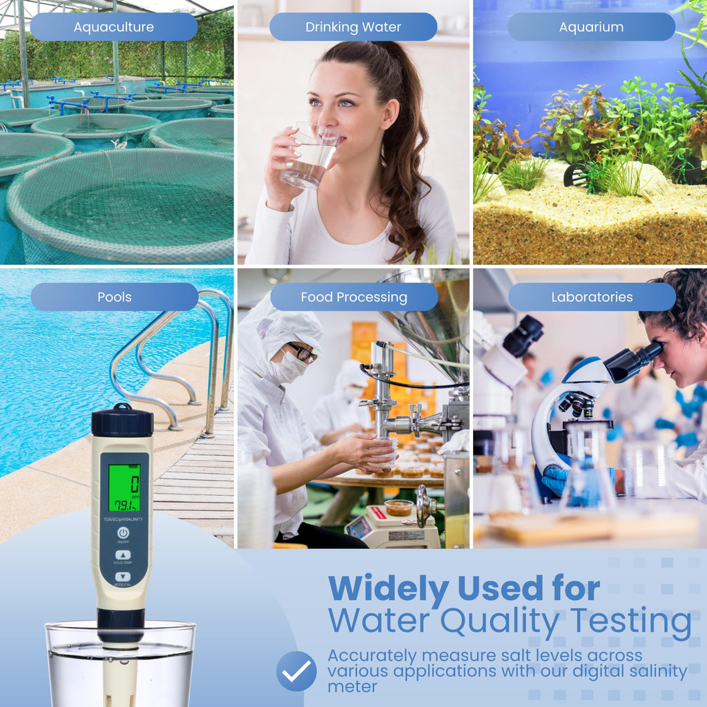 All-New 2026 Pool Salt Tester & pH Meter | Digital 5-in-1 Salinity, pH, Temperature, EC & TDS Meter for Pools, Hot Tubs, Aquariums, Hydroponics, and Drinking Water – High Accuracy & Easy Calibration