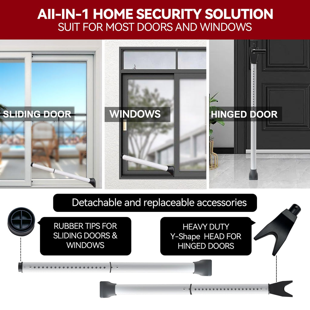 AceMining Upgraded Door Security Bar & Sliding Patio Bar, Heavy Duty Stoppers Adjustable Jammer for Home, Apartment, Travel (2 Pack,White)