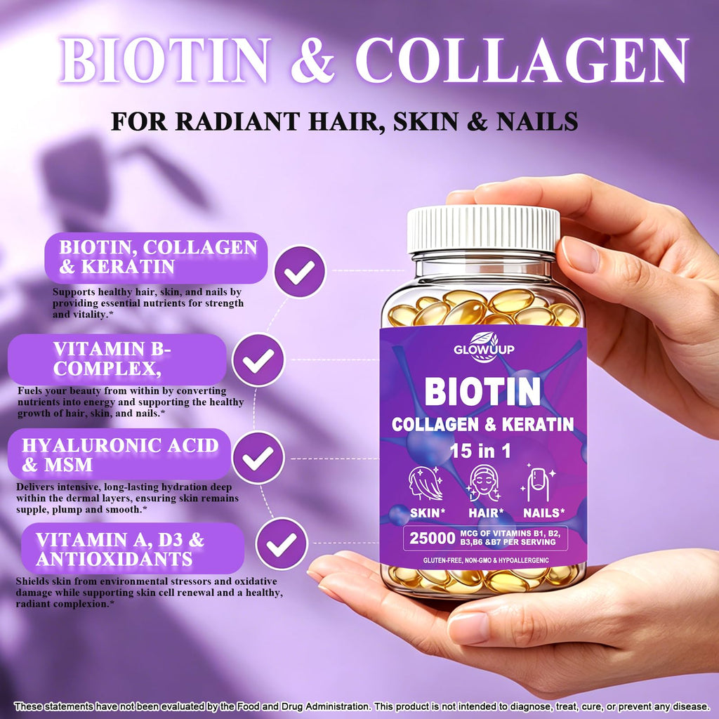 Biotin for Hair Growth Women Men, Biotin and Collagen Supplements Softgels