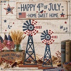 Tandefio 2 Pcs 11.8 Inch Metal Patriotic Farmhouse Windmill Tabletop Decor