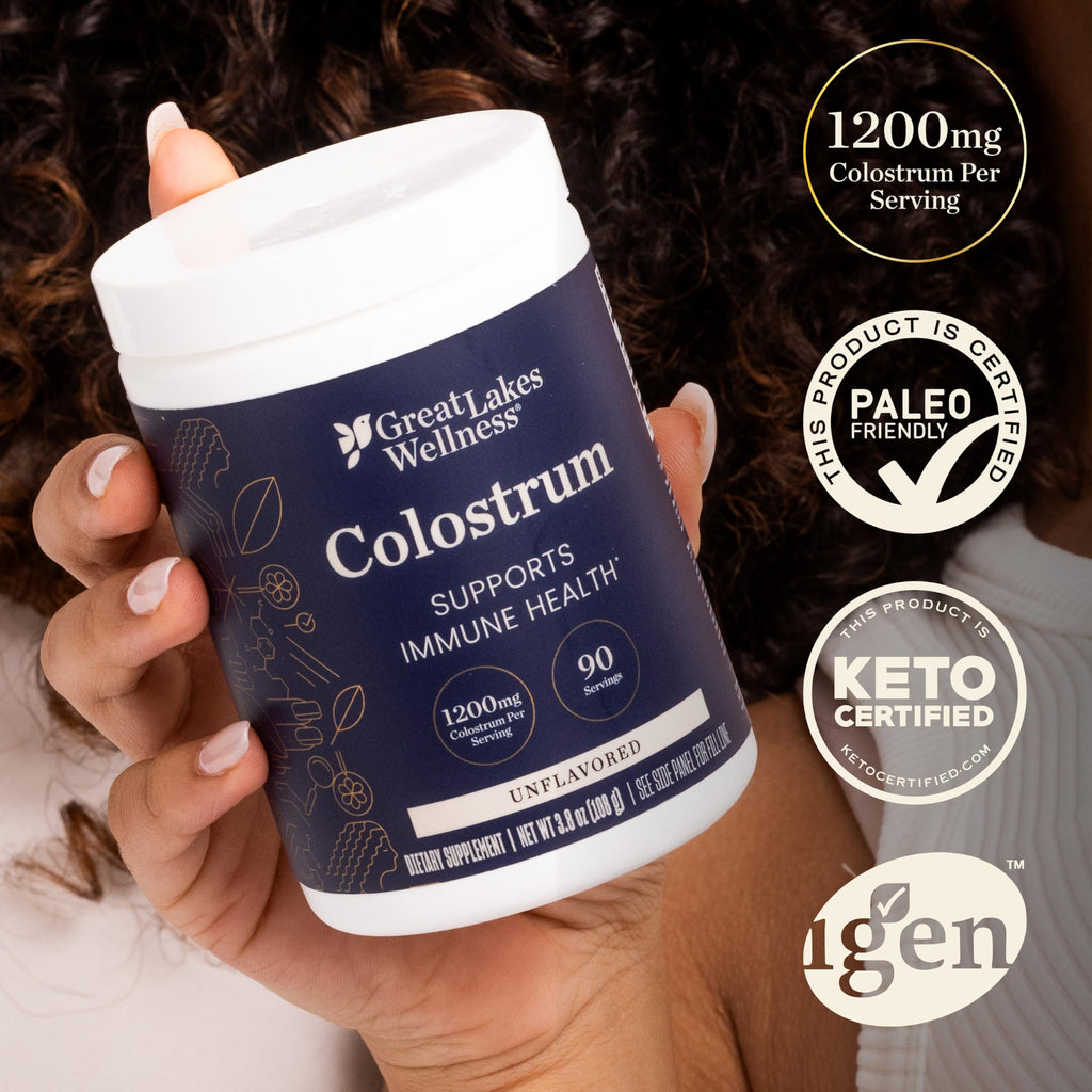 Great Lakes Wellness Colostrum Supplement Powder, 90 Servings (3.8oz), 1200mg per Serving, Pure Bovine Colostrum Powder for Immune Support, No Fillers, Third Party Tested