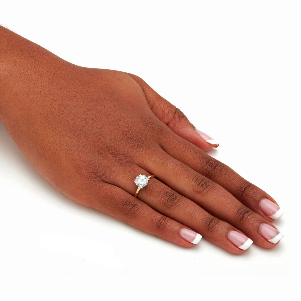 Palm Beach Jewelry PalmBeach Yellow Gold-plated Platinum-Plated or Silvertone Round Cubic Zirconia Solitaire Engagement Ring Sizes 5-10 Size 6