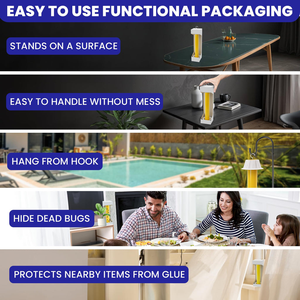Fly Stick Sticky Fly Traps for Indoors Outdoor 4pk. Non-Toxic Super Sticky Hanging Flies Catcher Paper Tape Strips for Home. Catches All Bugs and gnats. Indoor Outdoor House Flying Insect Trap.