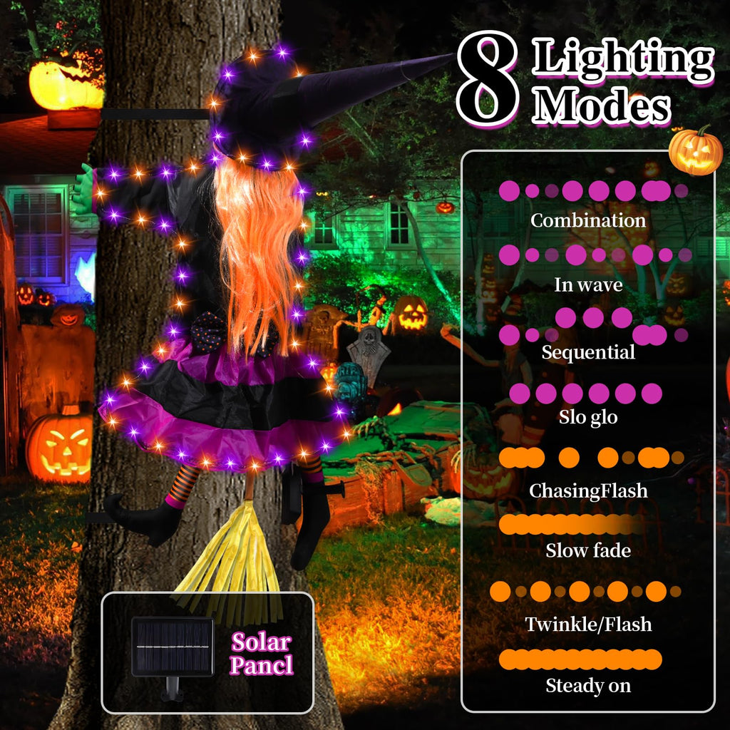 ILLUMINEW Halloween Decorations Outdoor, Solar Witch, Orange Purple