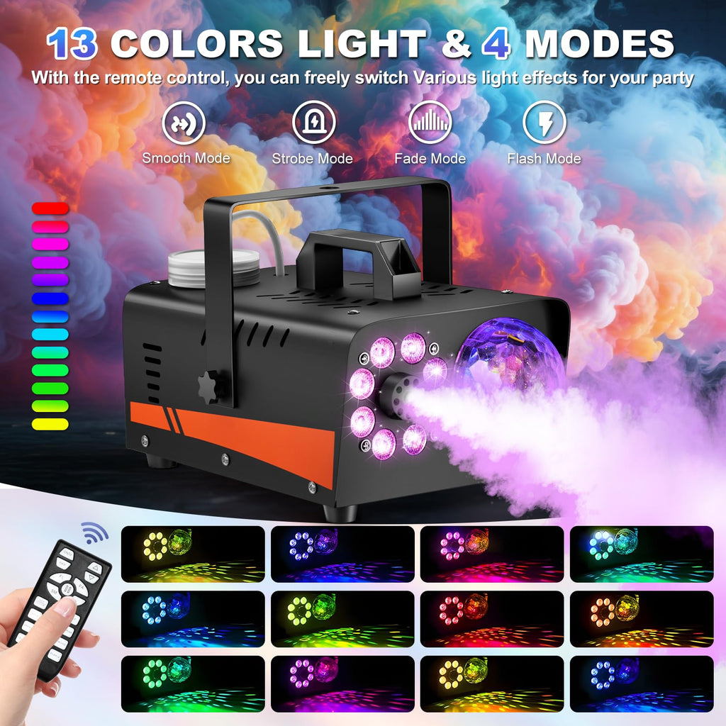 Dashsafe 1200W Fog Machine, 6000CFM for Halloween, Disco Light & Remote