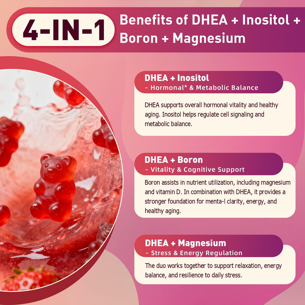 NIUTRLUXE DHEA Gummies, DHEA Supplements for Women, DHEA 100mg 50mg Chewable with Boron, Inositol and Magnesium, Pro-Aging, Ovarian Support, Sleep Support, Vegan, 60 Counts