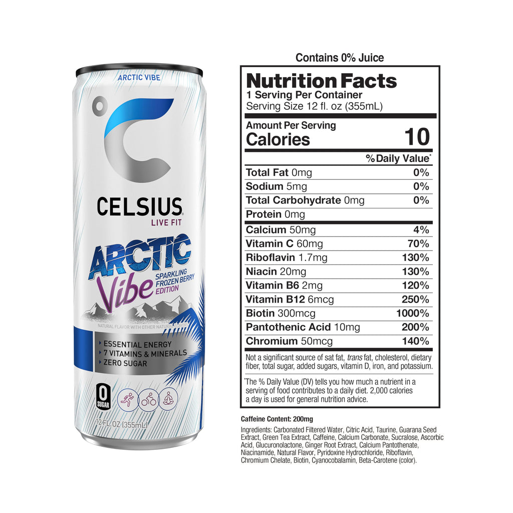 CELSIUS ARCTIC VIBE Sparkling Frozen Berry, Sugar Free Energy Drink, 12 Fl Oz (Pack of 12)
