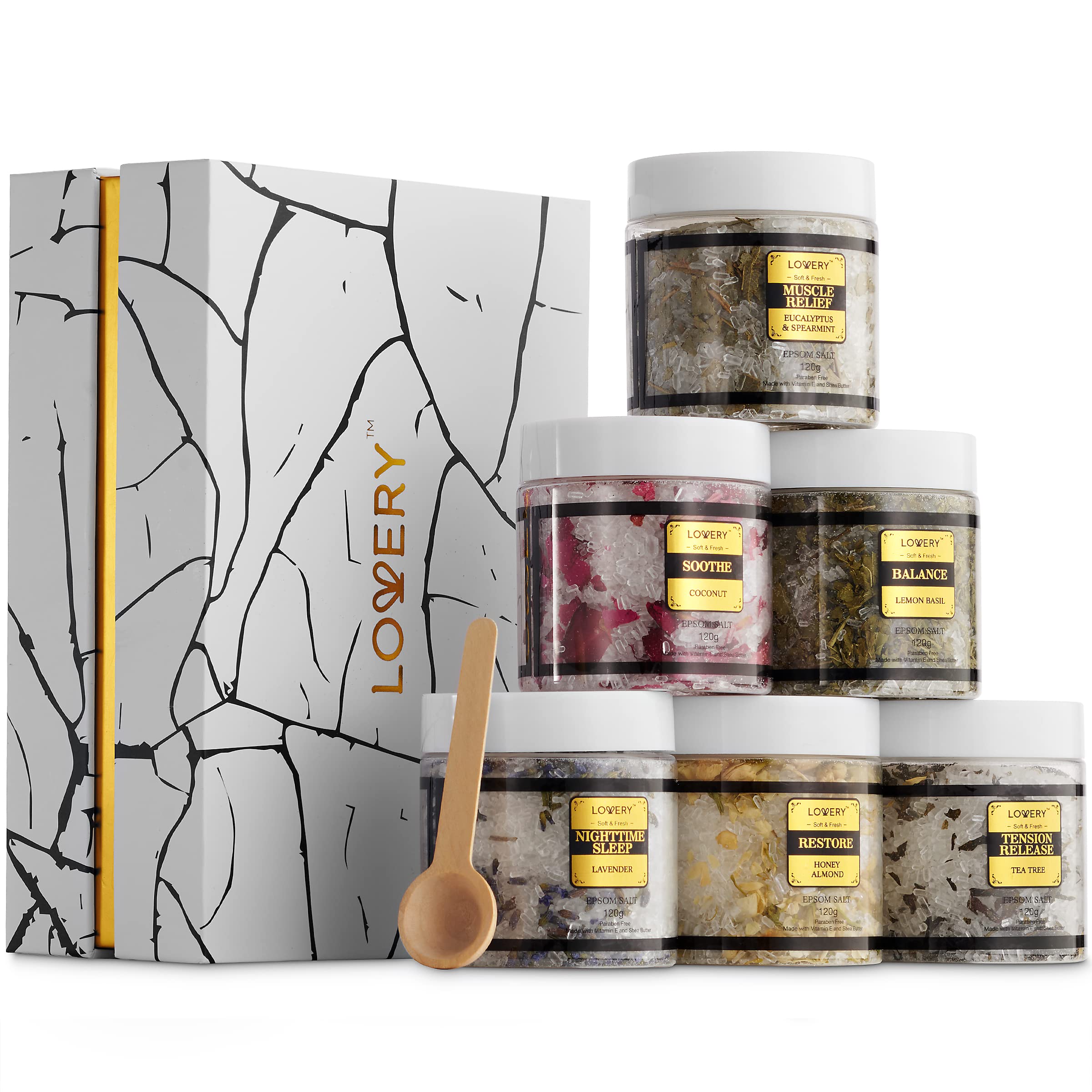 Gifts for Women Who Have Everything, Epsom Bath Salts Gift Basket Set, Relaxing Self Care Salt W/Essential Oil, Christmas Gifts for Mom, Lavender, Eucalyptus, Lemon, Coconut, Tea Tree, Honey Almond