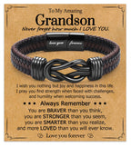 WIKHIA Gifts for Grandson from Grandpa Grandma, Cool Infinity Leather Bracelet Grandson Christmas Birthday Present Ideas for Men
