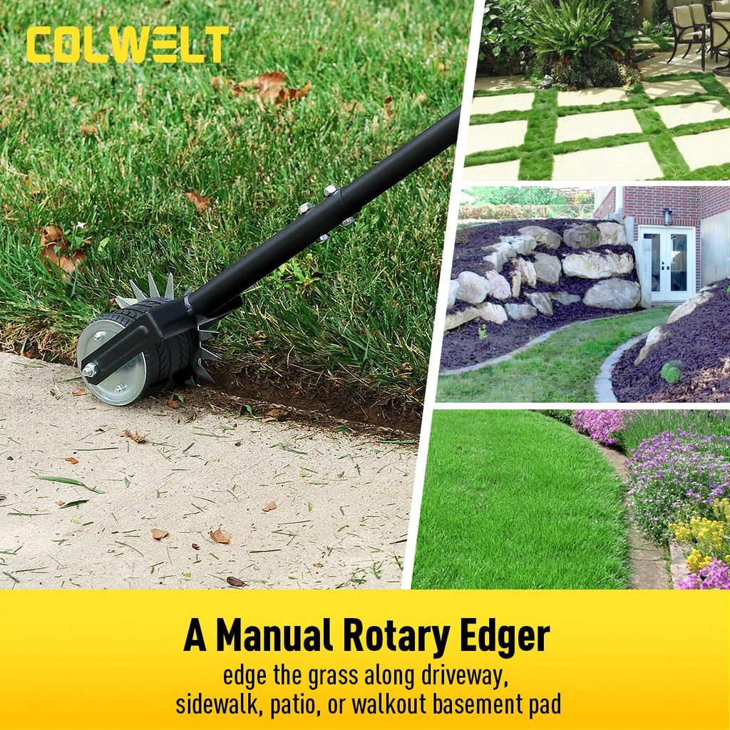 Colwelt Wheel Rotary Edger Lawn Tool 59’’, Manual Lawn Edger with Extra-Wide Rubber Wheel, Lawn Edgers Manual with Reinforced Bracket, Grass Edger Edging Tool for Landscaping, Sidewalk, Driveway, Yard