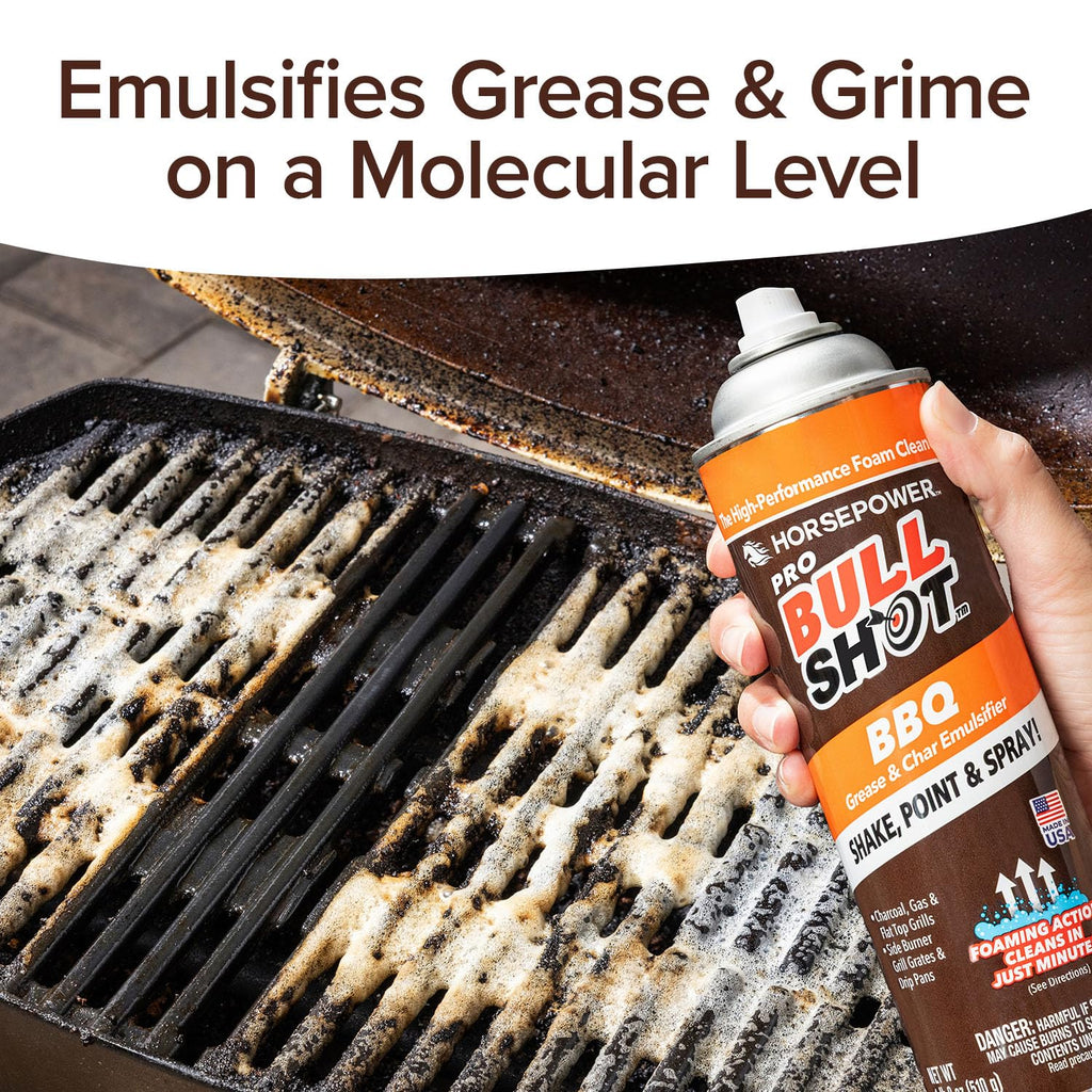 Horsepower Bull Shot BBQ MAX Pro Super-Concentrated Foaming Grill Cleaner, AS SEEN ON TV, Made in USA, Shake, Point & Spray, Emulsifies Grease & Char on Grills, Stove Burners, Drip Pans & More
