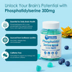 Phosphatidylserine - Nootropic Brian Supplement, Focus & Energy Gummies + Bacopa Monnieri, Omega 3, Huperzine A, Methyl B12 & B6 for Seniors, Gamers, Workers, Non-GMO, Caffeine-Free, Sugar Free,60 Cts