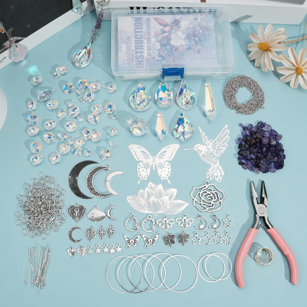 WASTROYAL 420pcs Suncatcher Kit, Crystal Prisms, DIY Garden/Window Hanging