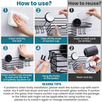 TAILI Shower Caddy Suction Cup with Hooks and Soap holder, Heavy Duty Bathroom Shower Organizer, No Drilling Bathroom Holder with Large Capacity, Metal Black Storage Basket
