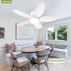 ZOEYON Small Ceiling Fan with Light - 35 Inch Flush Mount Ceiling Fan with Lights and Remote, Low Profile Ceiling Fans with 5 Reversible Blades, 6 Wind Speeds, White Ceiling Fans for Bedroom