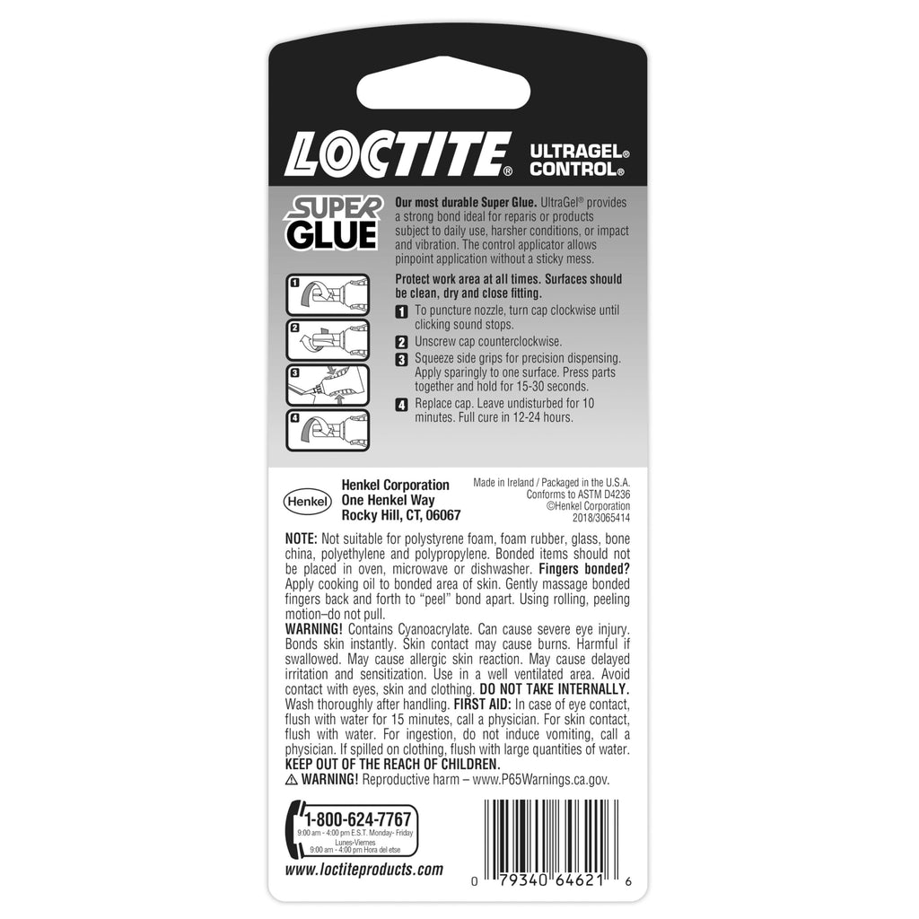 Loctite Super Glue Ultra Gel Control, Clear, 0.14 fl oz Bottle, 1 Pack - Superglue for Plastic, Wood, Metal, Crafts & Repair, Cyanoacrylate Adhesive Instant Glue, Quick Dry