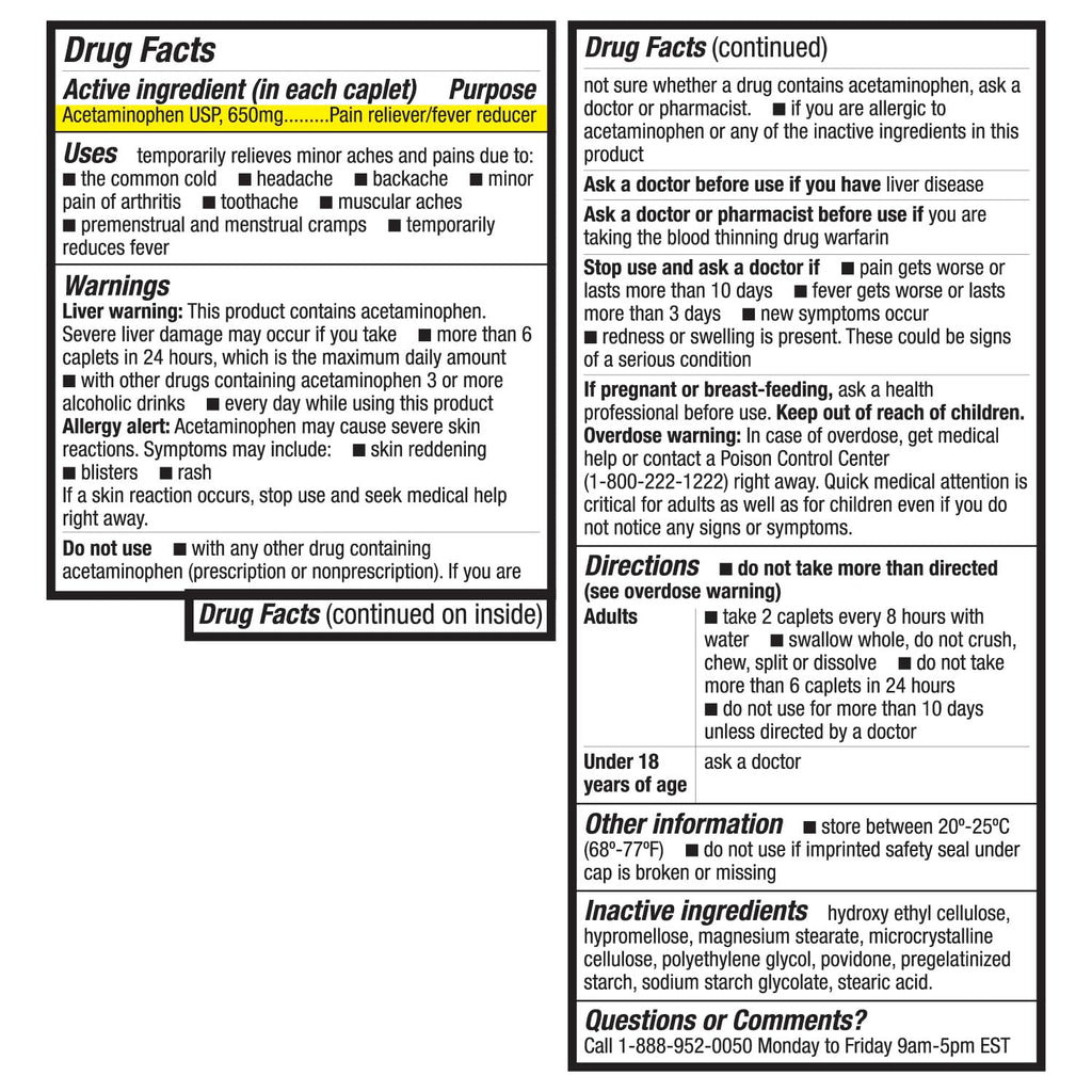 HealthA2Z® Pain Relief Extended Release, Acetaminophen 650mg, 8 Hour Pain Reliever, Fever Reducer, Arthritis Pain, Aspirin Free, Dye Free, 300 Caplets