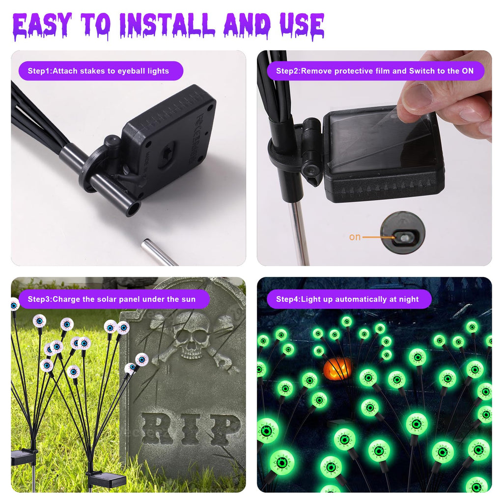 ASMAD Halloween Decorations Outdoor Solar Scary Eyeball Lights,4Pack 32LEDs