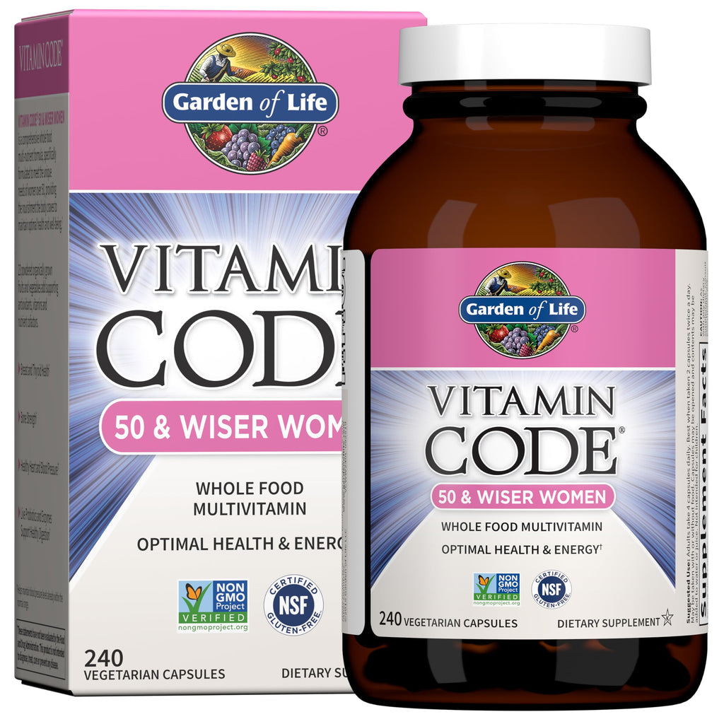 Garden of Life Vitamin Code Multivitamin for Women 50 & Over, B Vitamins, A, C, D3, E & K, CoQ10, Probiotics & Enzymes, for Women 50 Plus, 240 Capsules