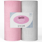 Honova Microfiber Cleaning Cloth Roll-90 Pack, Tear Away Towels，Paper Towel Alternative, 12" x 12"，Reusable, Washable, Scratch Free, Highly Absorbent Dish Rags for Car, Home, Garage or Shop(Pink&Grey)
