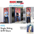 Magic Mesh Deluxe- Americana 2 Pack- Hands Free Magnetic Screen Door, Mesh Curtain Keeps Bugs Out, Frame Hook & Loop, Hands Free, Pet & Kid Friendly- Fits Doors up to 39 x 83 Inches, Red/White/Blue