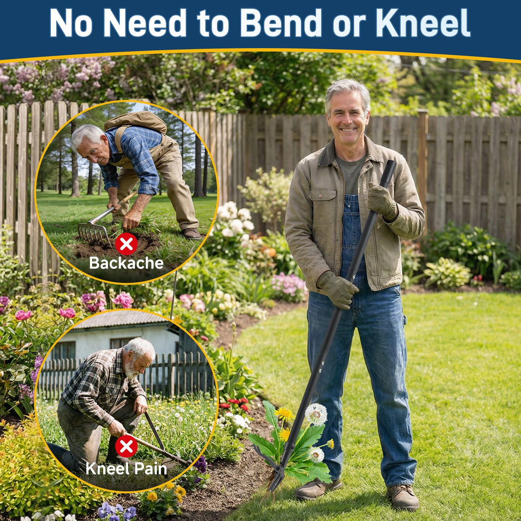 Niulight Stand Up Weed Puller Tool, 46" Adjustable Long Handle with 4-Claw Steel Head, Heavy Duty Weeder for Effortless Root Removal, No Bending or Kneeling