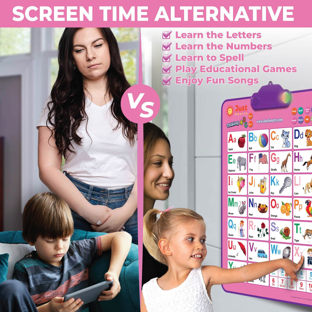 Just Smarty Interactive Alphabet Wall Chart | Talking ABCs & 123s Music Poster with Interactive Light | Toddler Alphabet Learning | Educational Toys for 3 Year Old Girls | Toddler Girl Toys 2 3 4 5