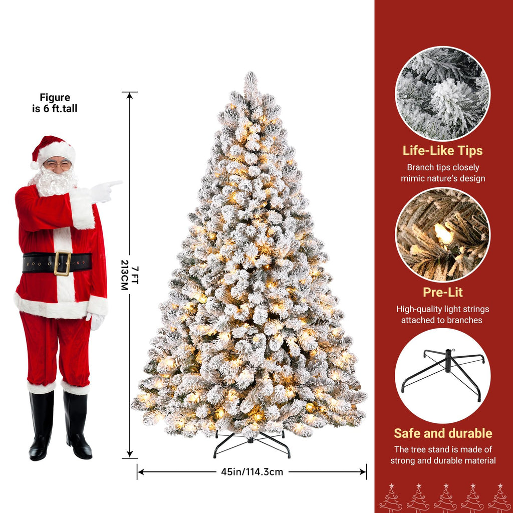 SHareconn 7ft Snow Flocked Spruce Pre-lit Artificial Christmas Tree, White
