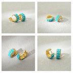 Simulated Turquoise Huggie Hoops Earrings For Women-Small Gold Plated, Boho Unique Dainty Everyday Wear