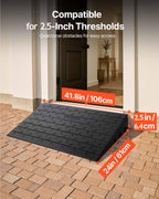 VEVOR 2.5" Rise Rubber Threshold Ramp, 3 Channels Cord Cover Door Ramp, No-Slip Surface, 2200 Lbs Load Capacity Rubber Ramp for for Home Doorways Driveways Curb Home Steps, 41.8" L x 24" W x 2.5" H