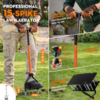 Lawn Aerator Tool 15 Spikes Manual Grass Aerator for Yard Heavy Duty Metal