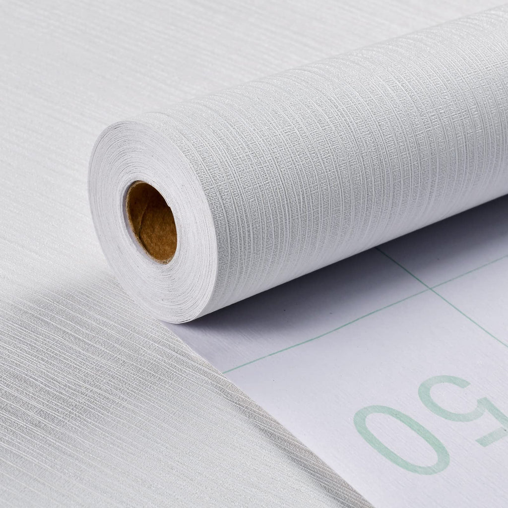 Haimin Grasscloth Textured Wallpaper 24in X 393in Fabric Contact Paper White Wall Paper Linen Peel and Stick Self-Adhesive Thick Vinyl Embossed Film Wallpaper (White)