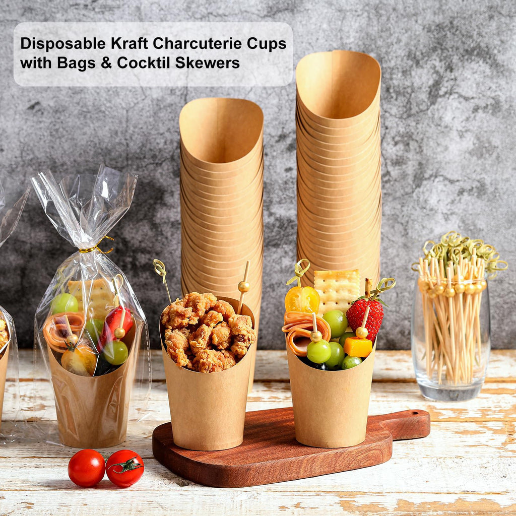 Disposable Charcuterie Cups 60 PCS with 200PCS Sticks and 60PCS Bags
