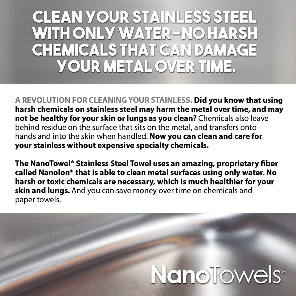 Nano Towels Stainless Steel Cleaner 3-Pack | The Amazing Chemical Free Stainless Steel Cleaning Reusable Wipe Cloth | Kid & Pet Safe | 7x16 (3 pcs)